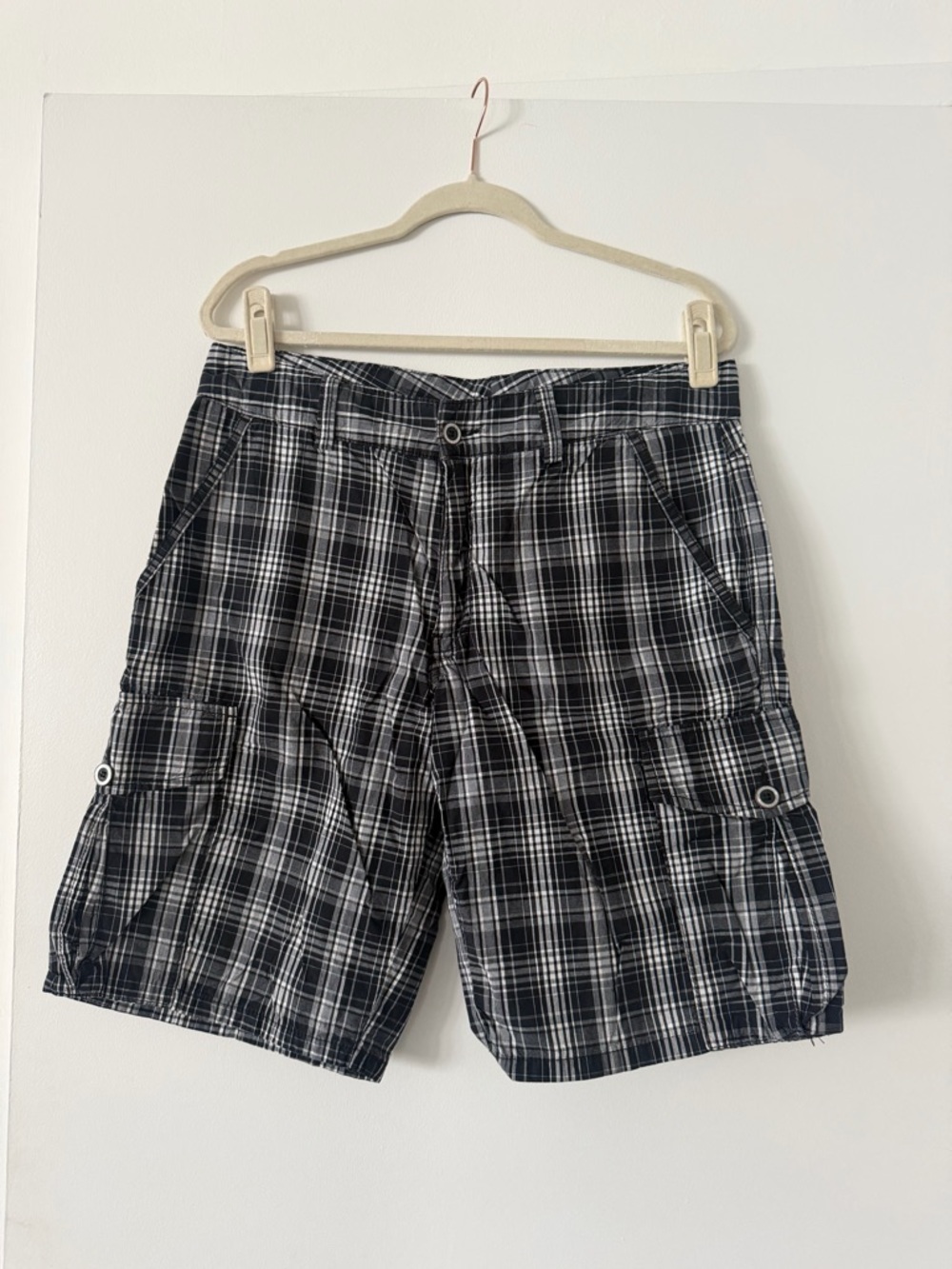 Zara Black & White Plaid Cargo Shorts - Men